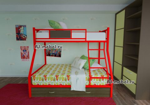 двухъярусная металлическая кровать зевс 2 (красная)