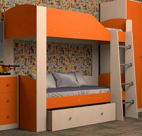 Двухъярусная деревянная кровать Астра 2 Оранжевый