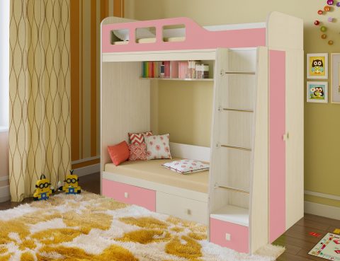 Двухъярусная деревянная кровать Астра 3 Розовый