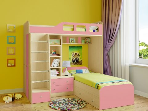 Двухъярусная деревянная кровать Астра 4 Розовый