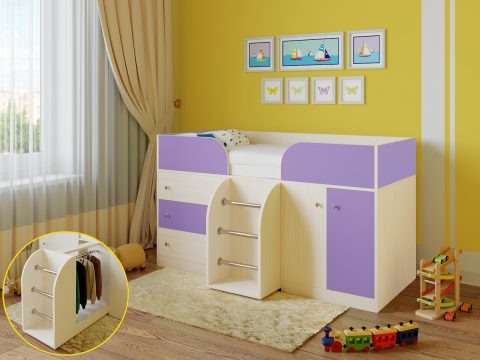 Двухъярусная деревянная кровать Астра 5 Дуб молочный-Фиолетовый