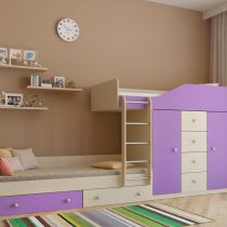 Двухъярусная деревянная кровать Астра 6 Дуб молочный - Фиолетовый
